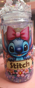 Stitch Inspired Snowglobe Tumbler 16 oz | Hawaiian Alien Glitter Cup | Custom Disney Inspired Iced Coffee Tumbler | Cute Aesthetic Drinkware