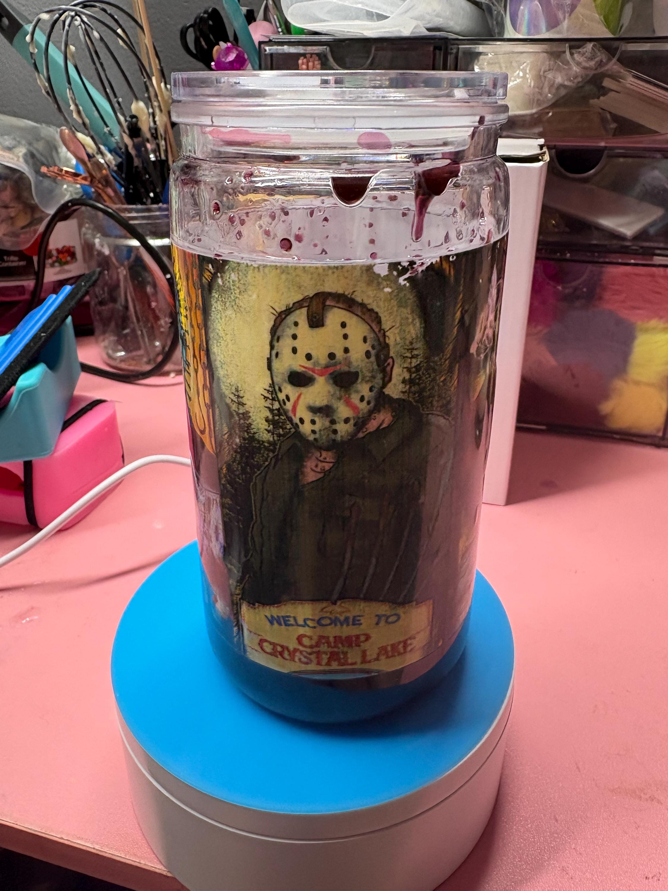 Horror Blood Drip Snowglobe Tumbler 16 oz | Horror Aesthetic Cup with Ice Blood & Knife Lid | Spooky Halloween Iced Coffee Tumbler | Custom Wrap