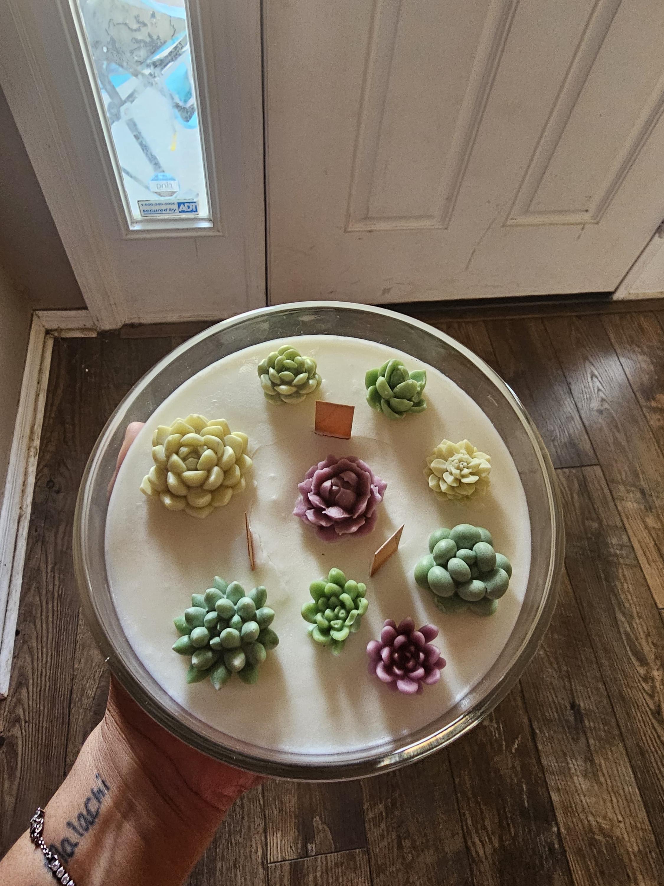 Succulent Garden Candle - 3 wooden wicks