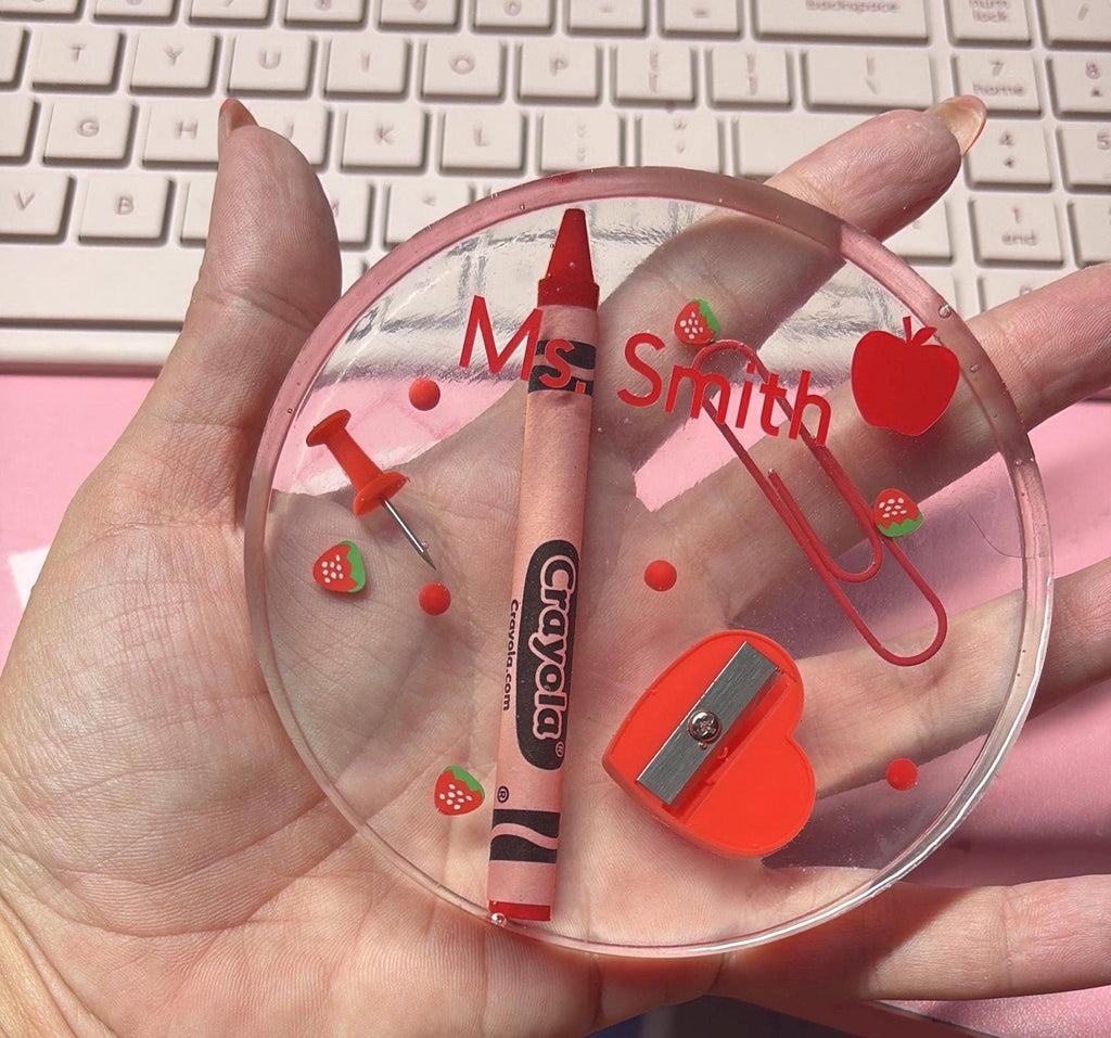 Custom Resin Coaster Set of 2 | Personalized Handmade Drink Coasters | Colorful Embedded Design | Teacher Nurse Office Gift | Unique Home Decor