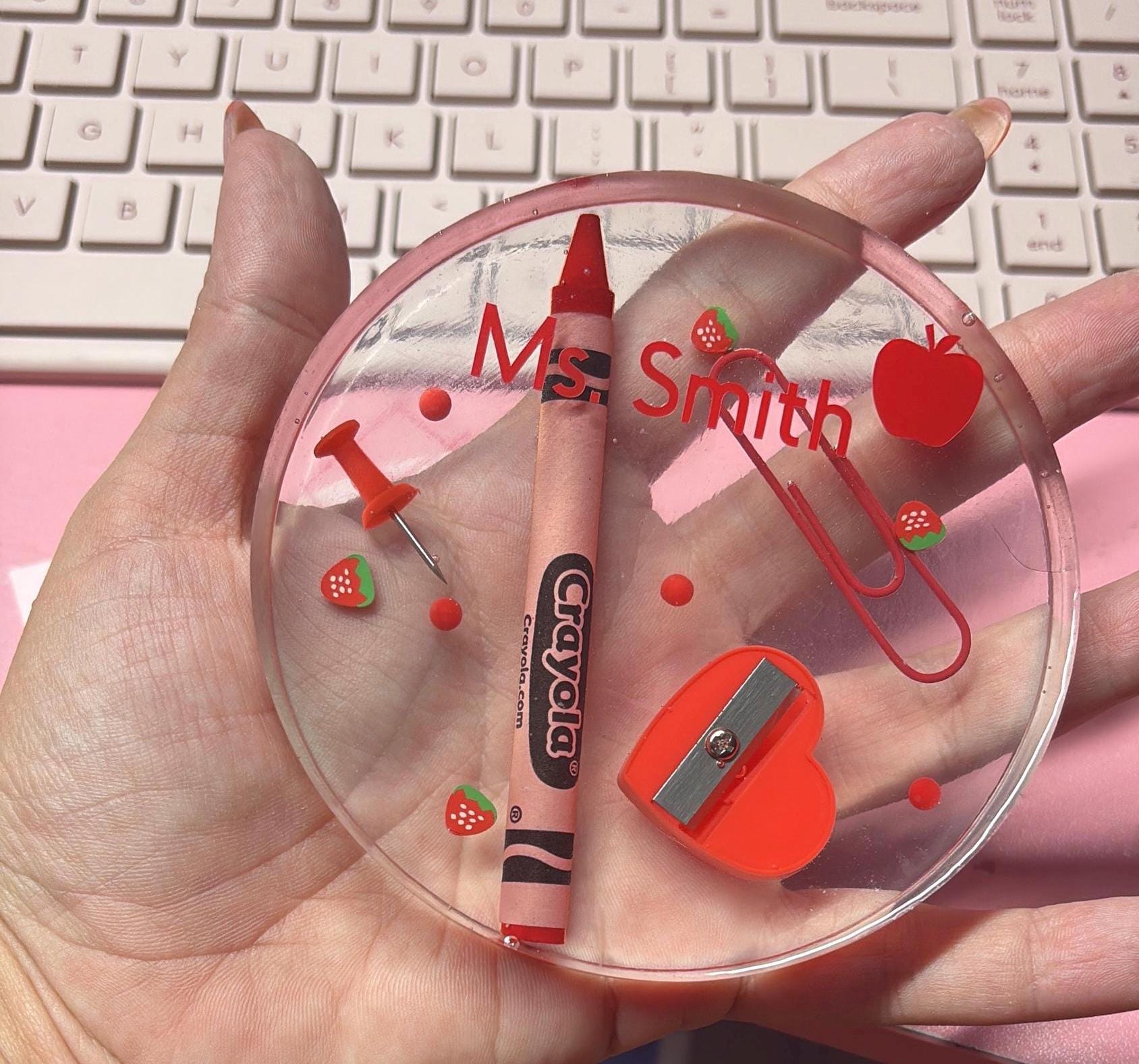 Custom Resin Coaster Set of 2 | Personalized Handmade Drink Coasters | Colorful Embedded Design | Teacher Nurse Office Gift | Unique Home Decor