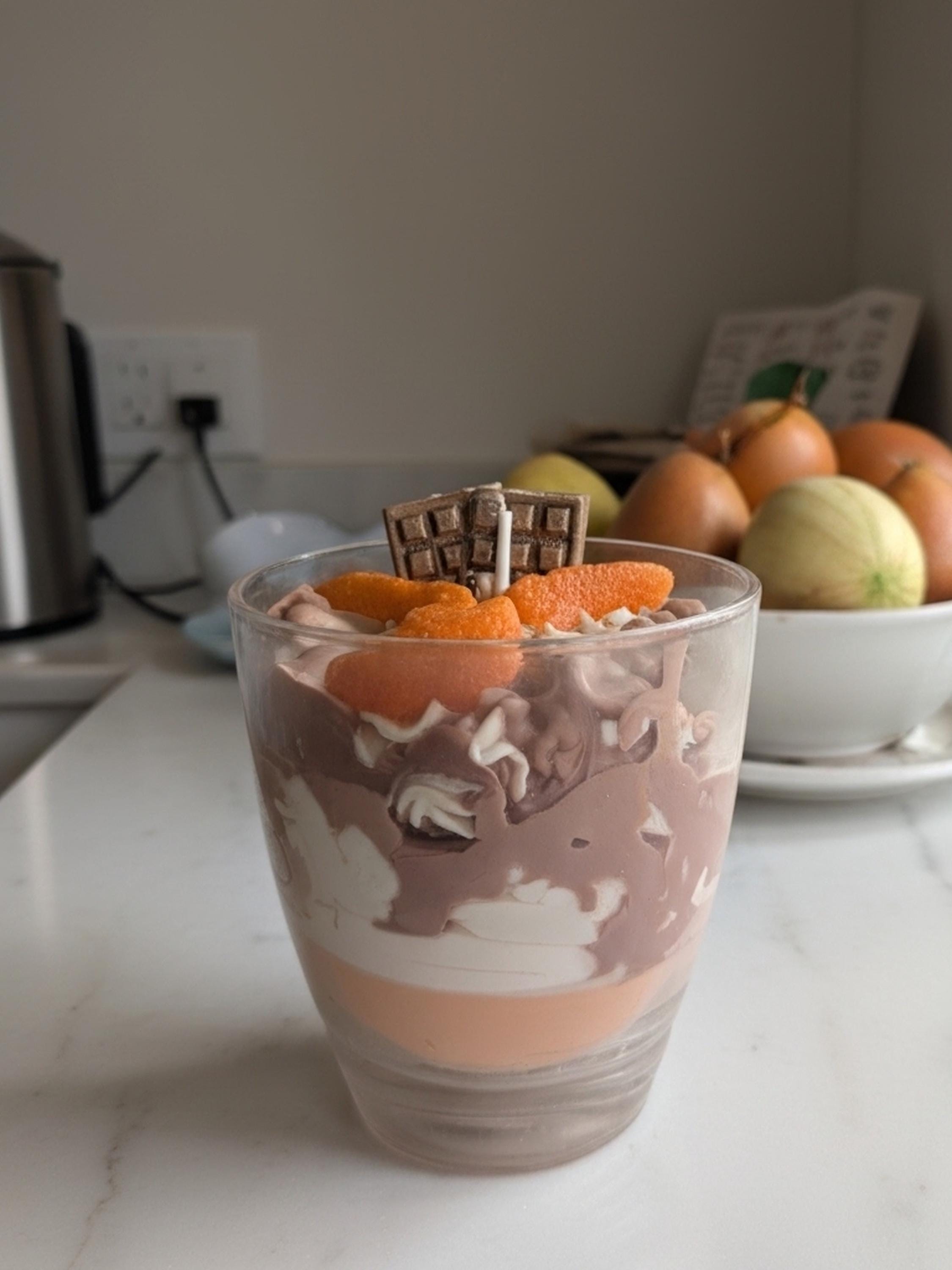 Chocolate Orange Mousse Dessert Candle | Soy Wax Bakery Inspired Candle | Sweet Citrus Chocolate Scented Decor | Handmade Gourmet Candle