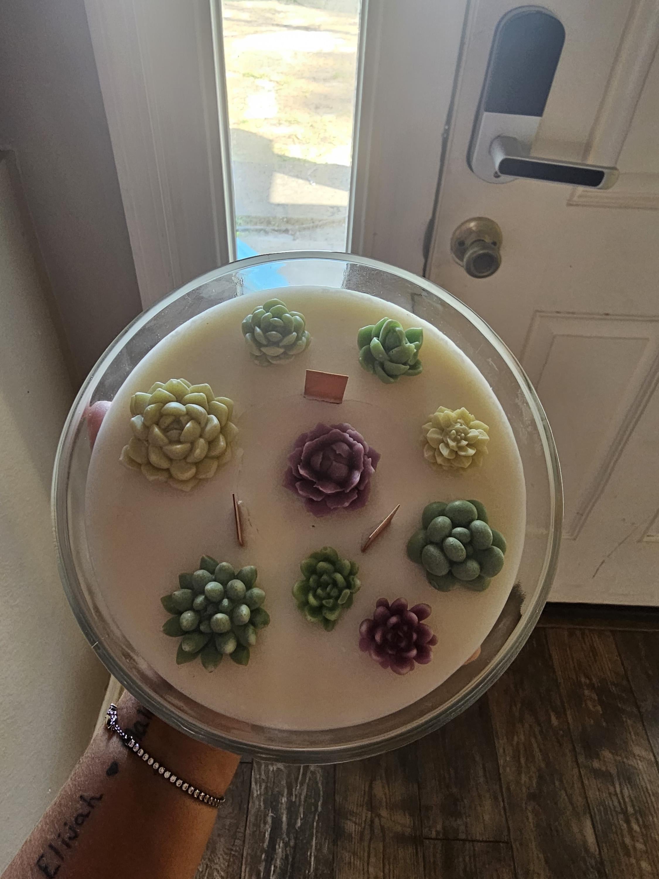 Succulent Garden Candle - 3 wooden wicks