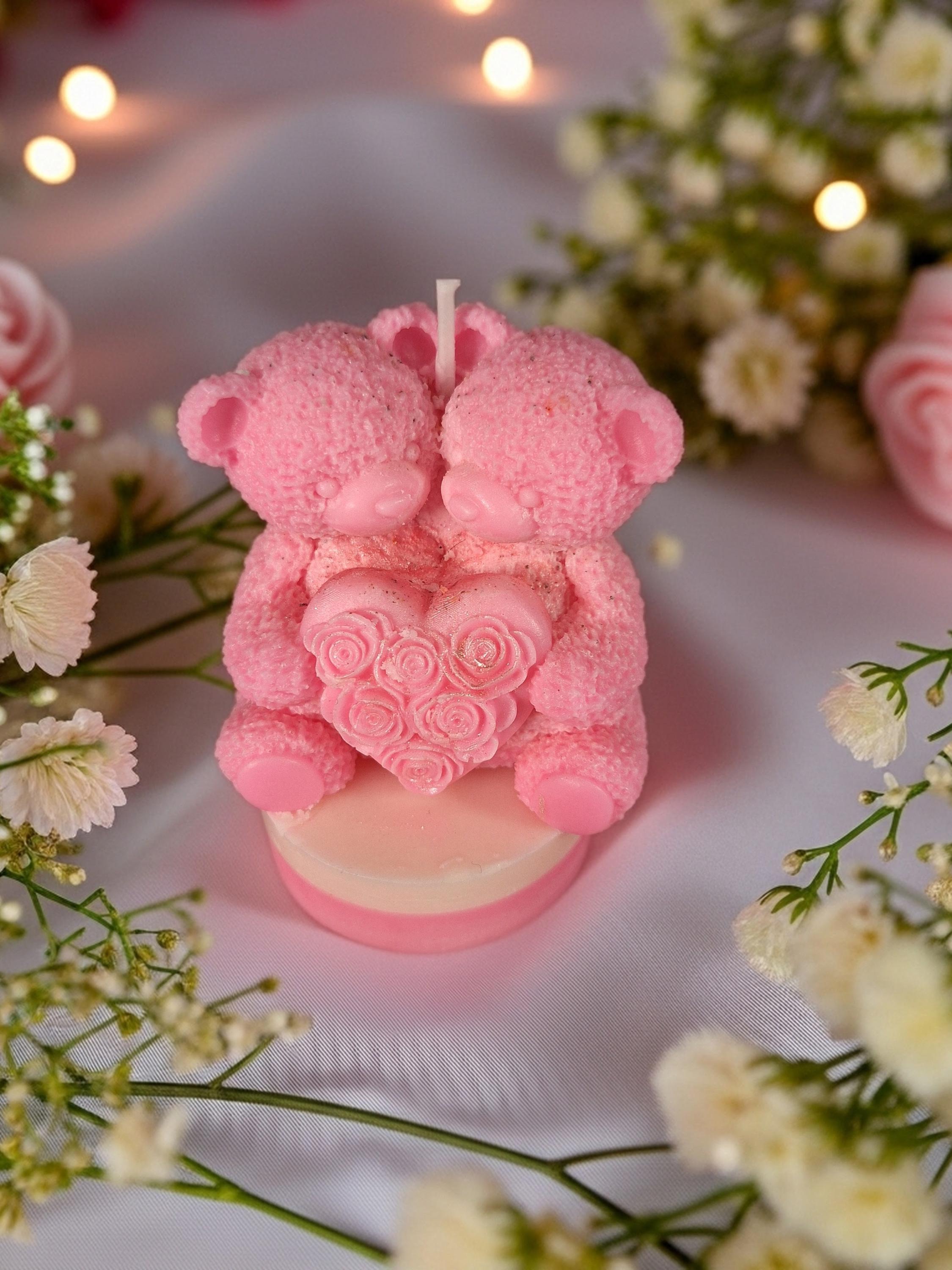 Handmade Rose Bear Candle | Soy Wax Teddy Bear Candle | Romantic Floral Scented Decor | Valentine’s Day Gift for Her | Wedding & Home Decor