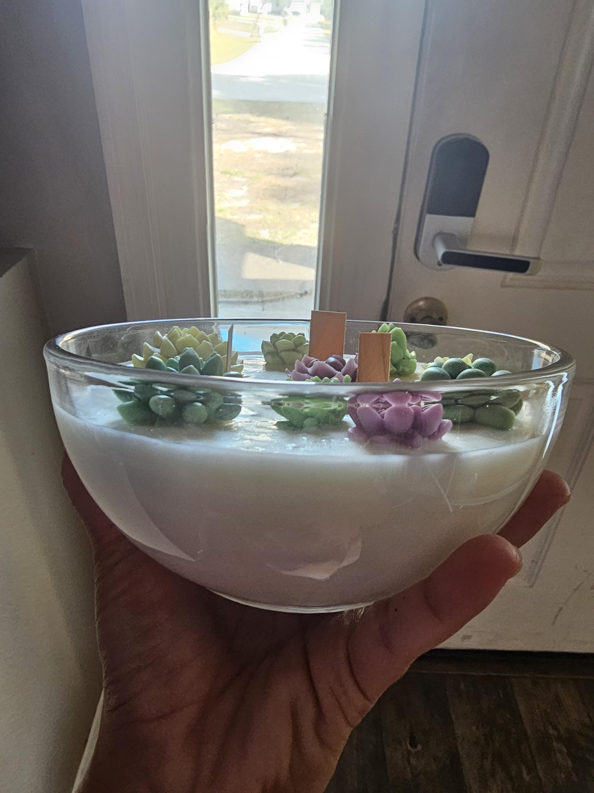 Succulent Garden Candle - 3 wooden wicks
