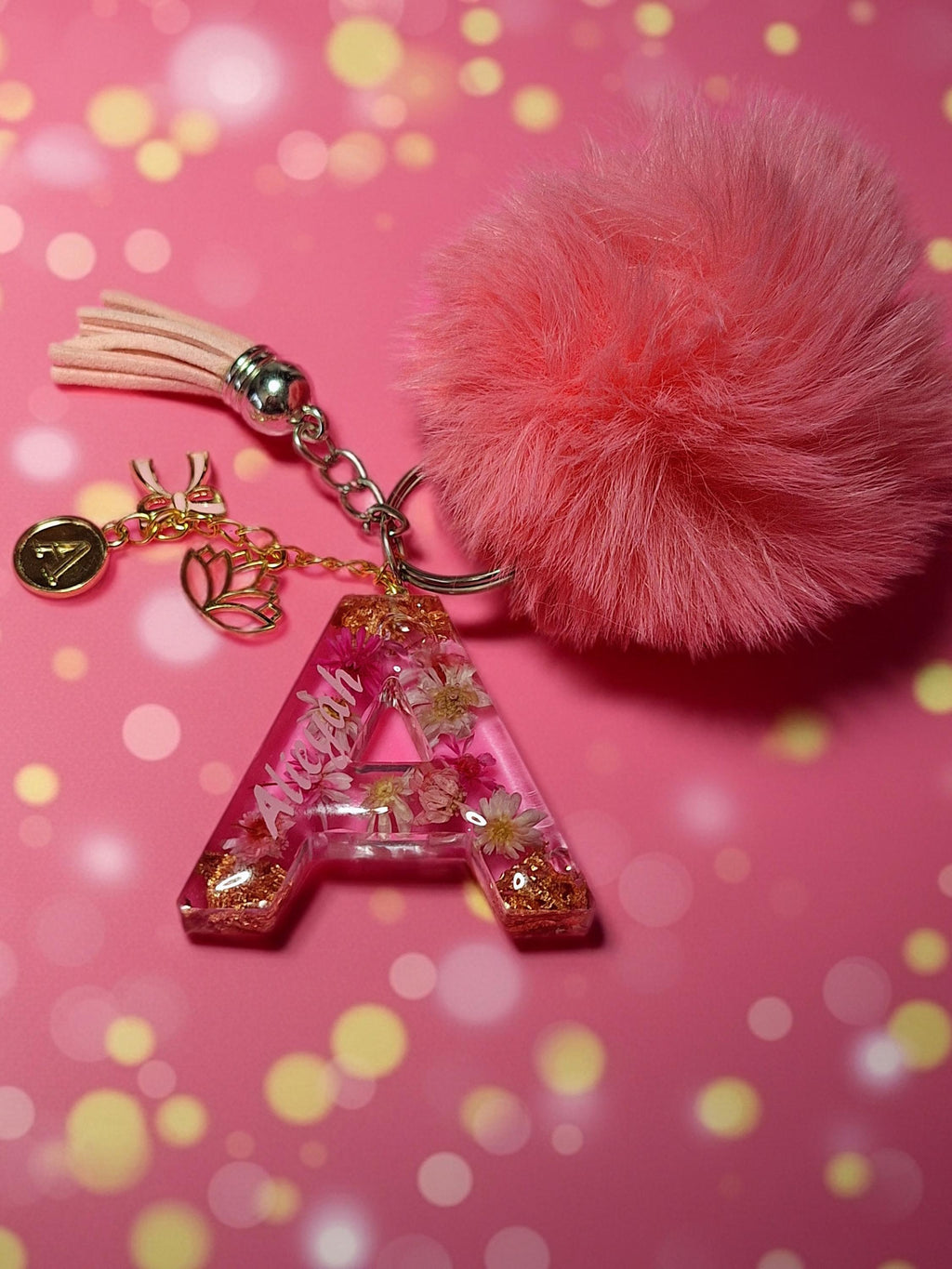 Custom Resin Letter Keychain | Pressed Flower Initial | Personalized Bag Charm | Gift for Her