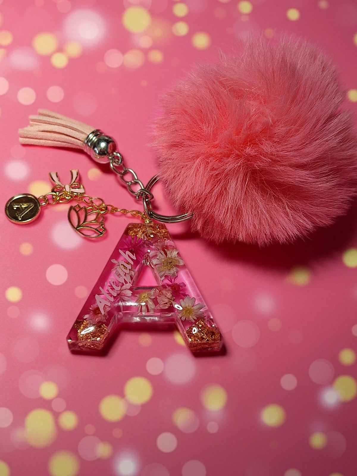 Custom Resin Letter Keychain | Pressed Flower Initial | Personalized Bag Charm | Gift for Her