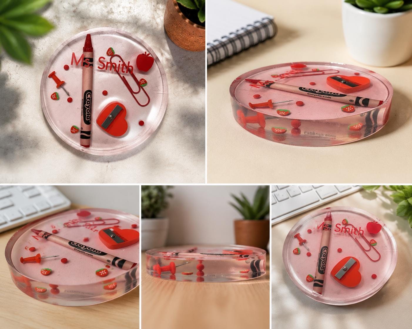 Custom Resin Coaster Set of 2 | Personalized Handmade Drink Coasters | Colorful Embedded Design | Teacher Nurse Office Gift | Unique Home Decor