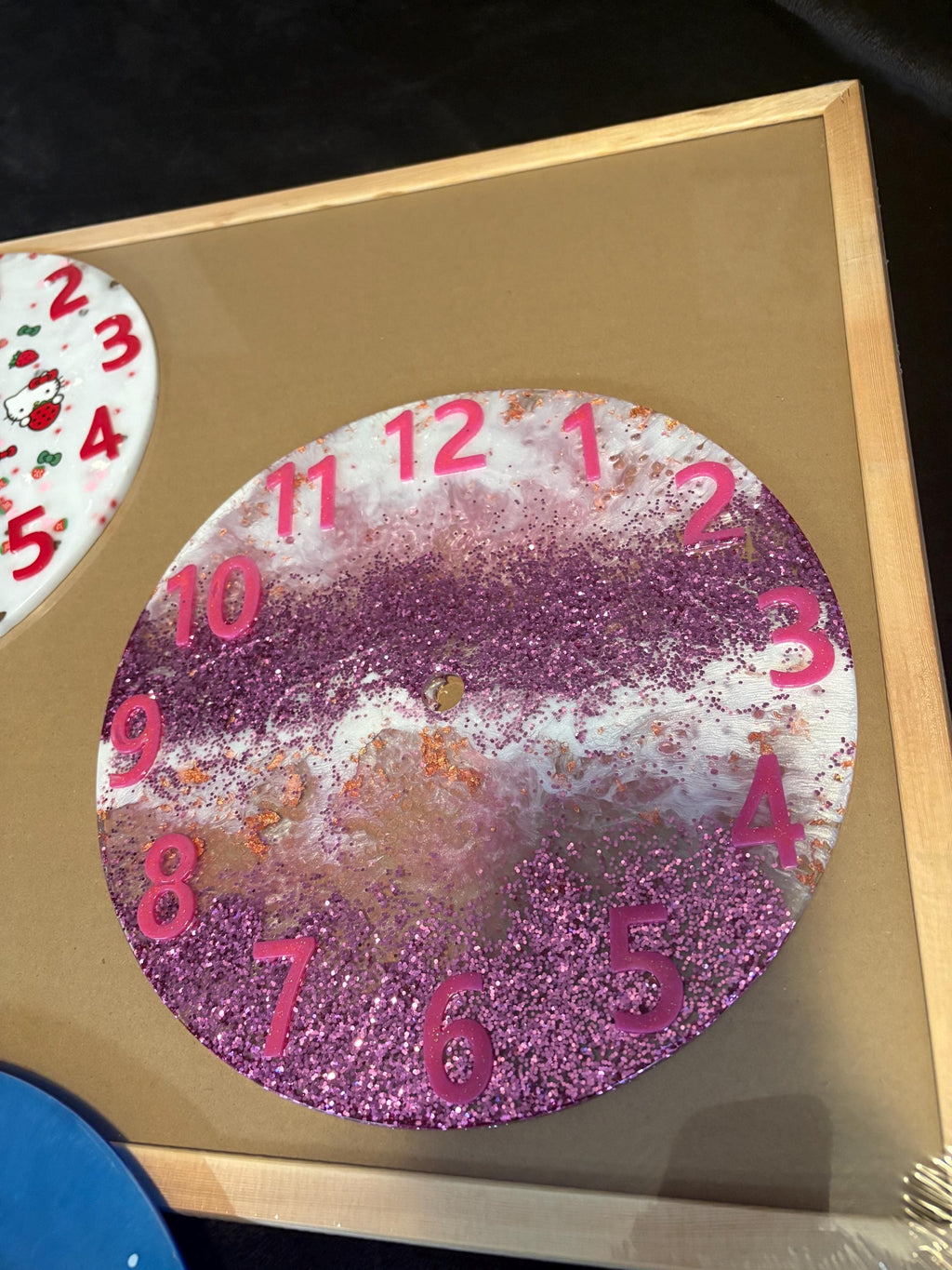 Handmade Pink Glitter Resin Wall Clock | Rose Gold Accents, Silent Quartz Movement
