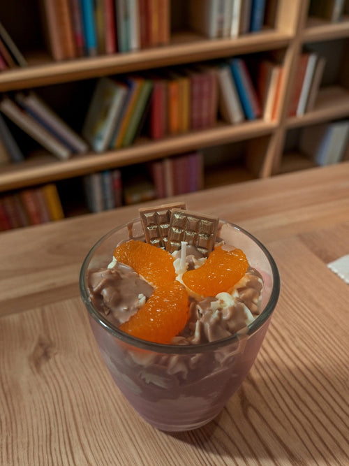 Chocolate Orange Mousse Dessert Candle | Soy Wax Bakery Inspired Candle | Sweet Citrus Chocolate Scented Decor | Handmade Gourmet Candle