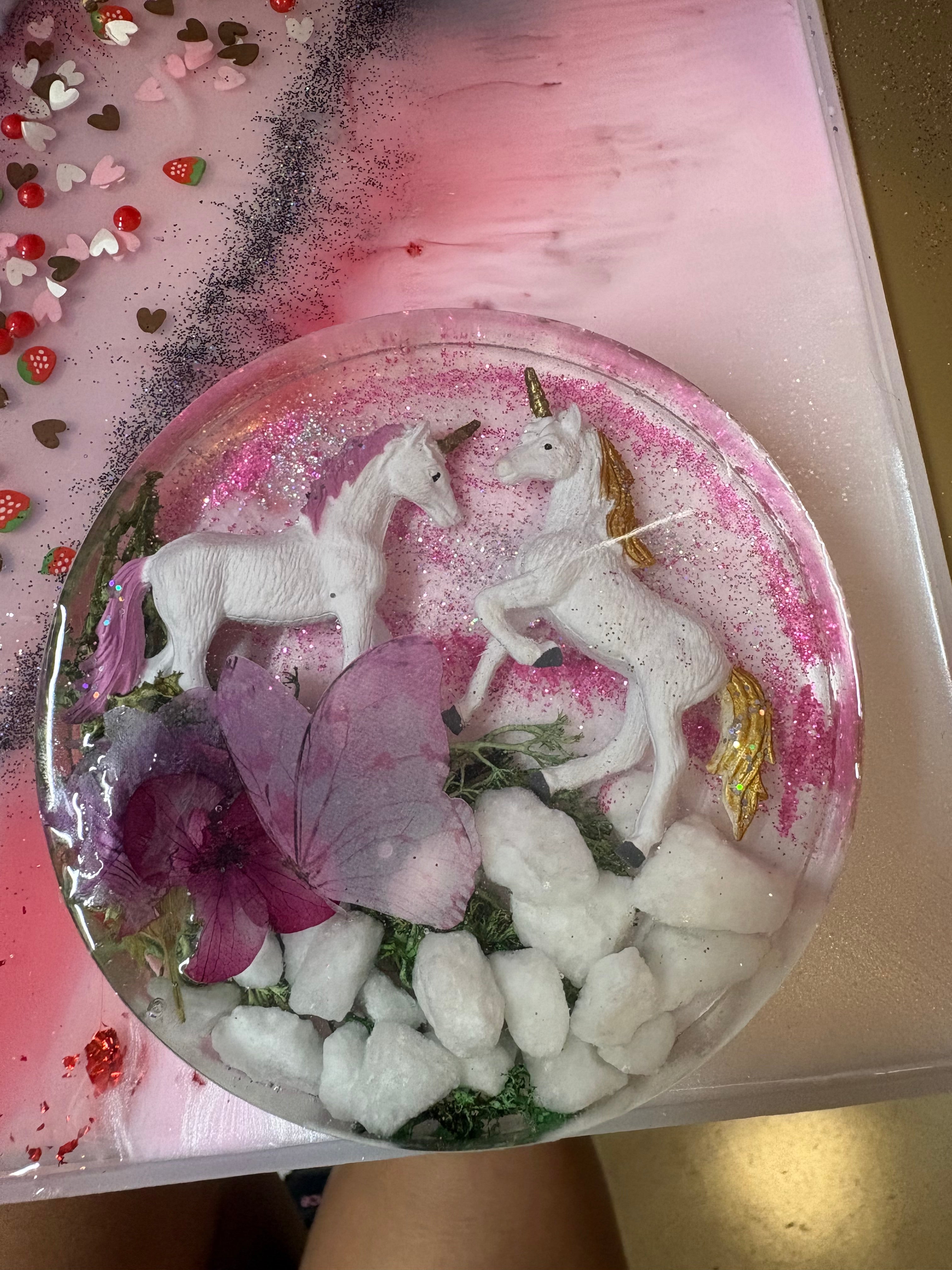 Unicorn Garden Resin Coaster