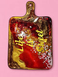 Life Is Sweet Resin Charcuterie Board | Handmade Epoxy Serving Tray | Red Gold Heart & Strawberry Decor | Valentine Kitchen Decor Gift
