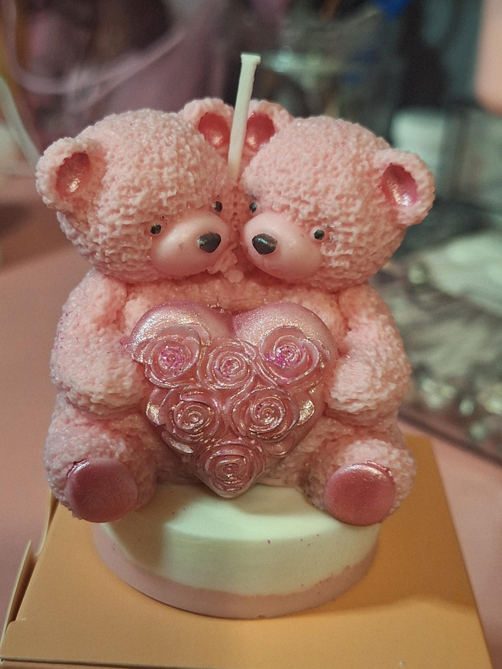 Handmade Rose Bear Candle | Soy Wax Teddy Bear Candle | Romantic Floral Scented Decor | Valentine’s Day Gift for Her | Wedding & Home Decor