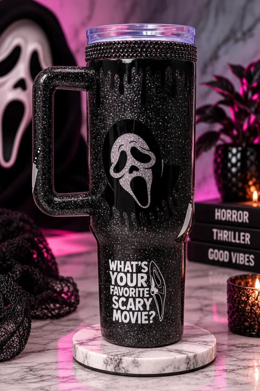 Black Glitter Ghostface Tumbler