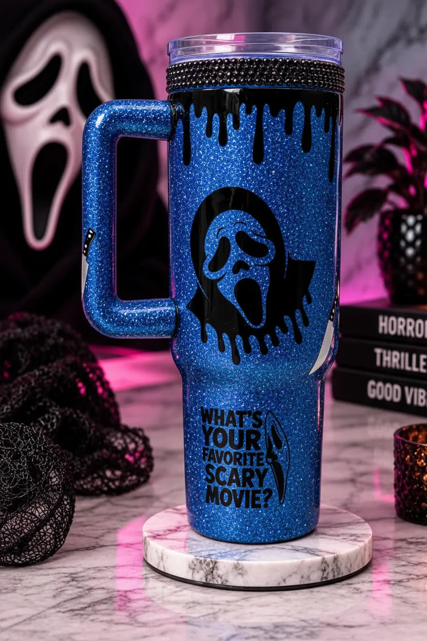 Blue Glitter Ghostface Tumbler