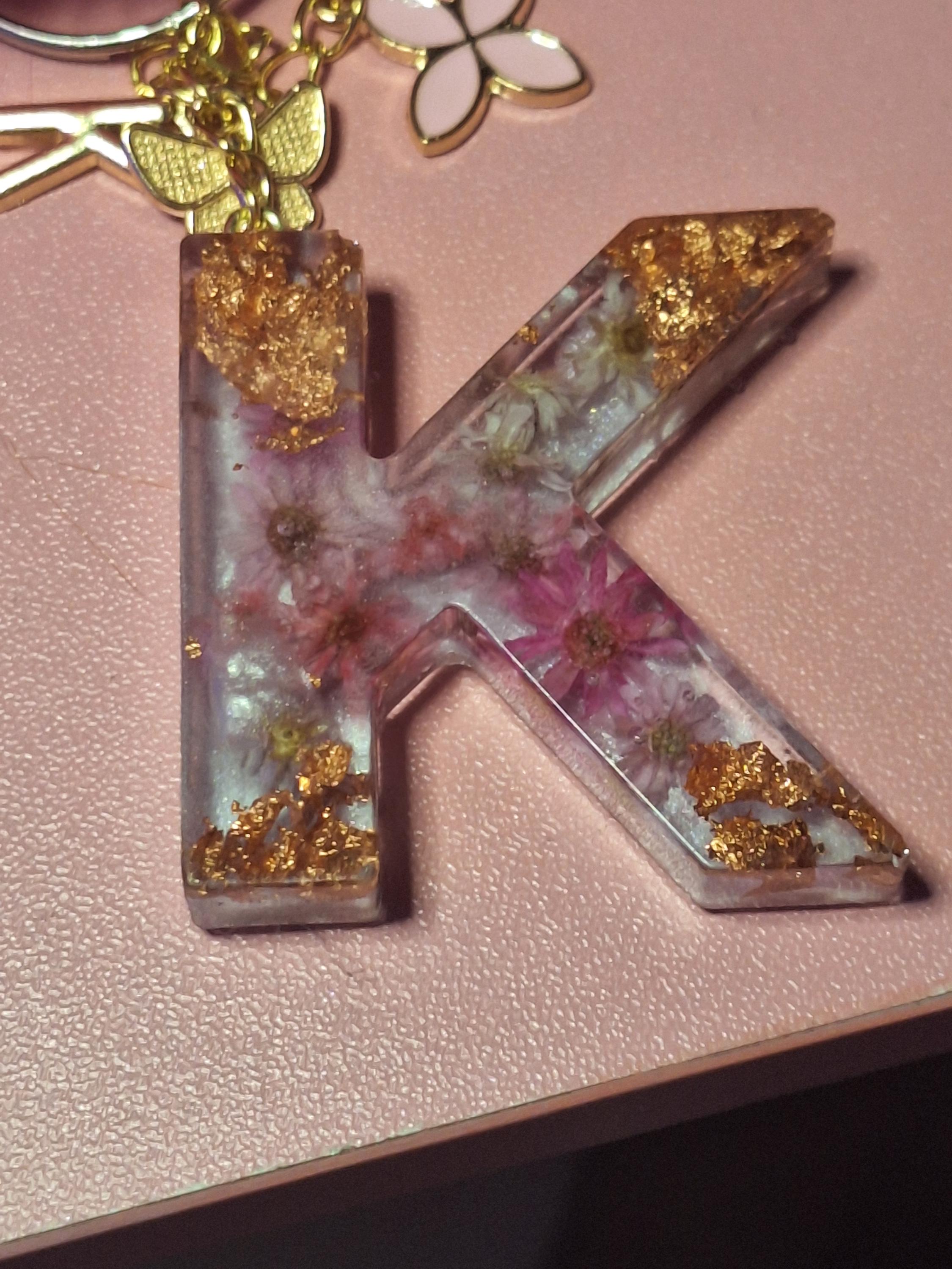 Custom Resin Letter Keychain | Pressed Flower Initial | Personalized Bag Charm | Gift for Her