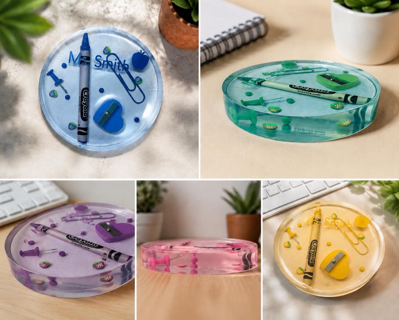 Custom Resin Coaster Set of 2 | Personalized Handmade Drink Coasters | Colorful Embedded Design | Teacher Nurse Office Gift | Unique Home Decor