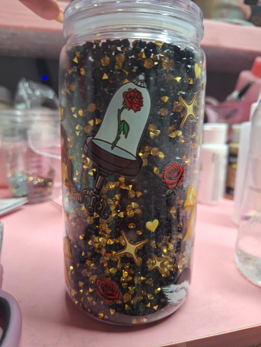 Horror Blood Drip Snowglobe Tumbler 16 oz | Horror Aesthetic Cup with Ice Blood & Knife Lid | Spooky Halloween Iced Coffee Tumbler | Custom Wrap
