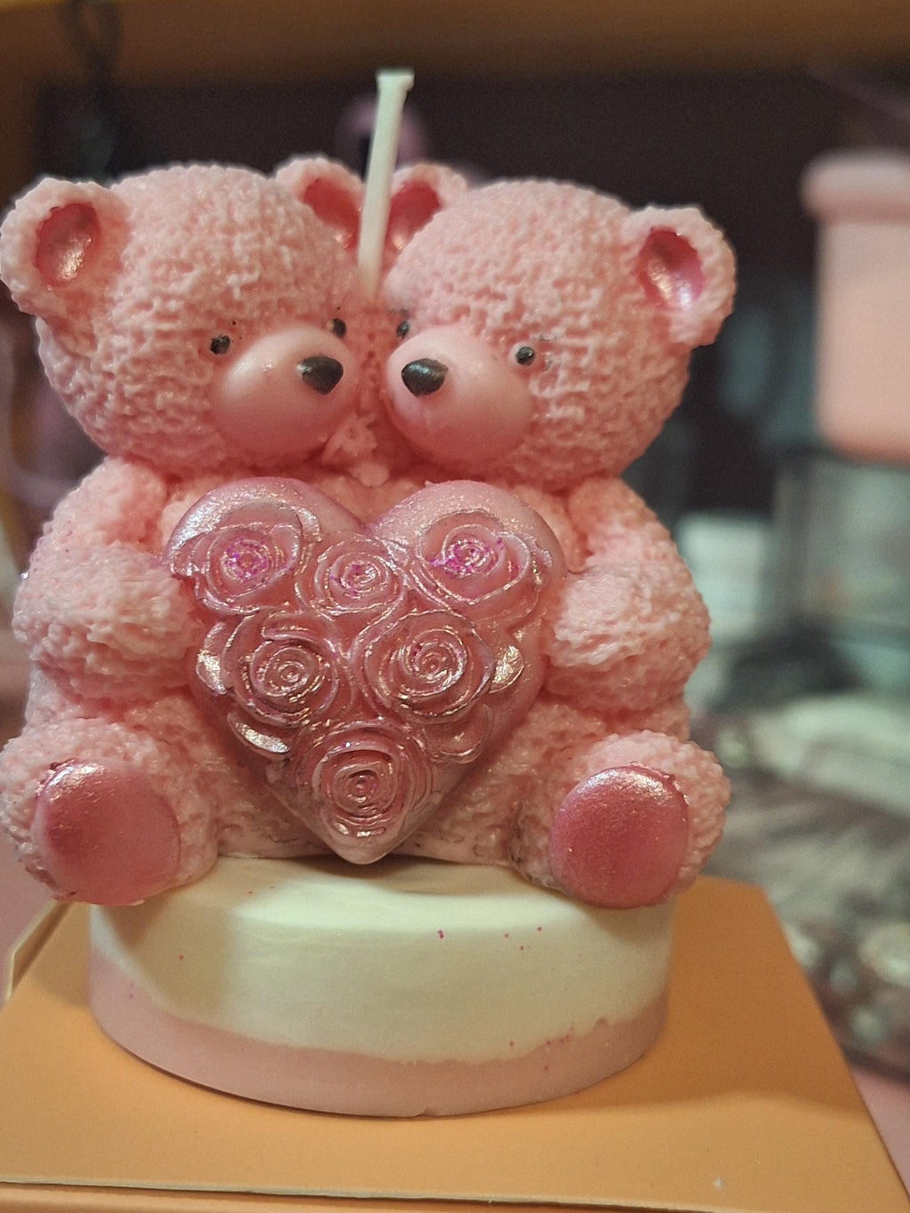 Handmade Rose Bear Candle | Soy Wax Teddy Bear Candle | Romantic Floral Scented Decor | Valentine’s Day Gift for Her | Wedding & Home Decor