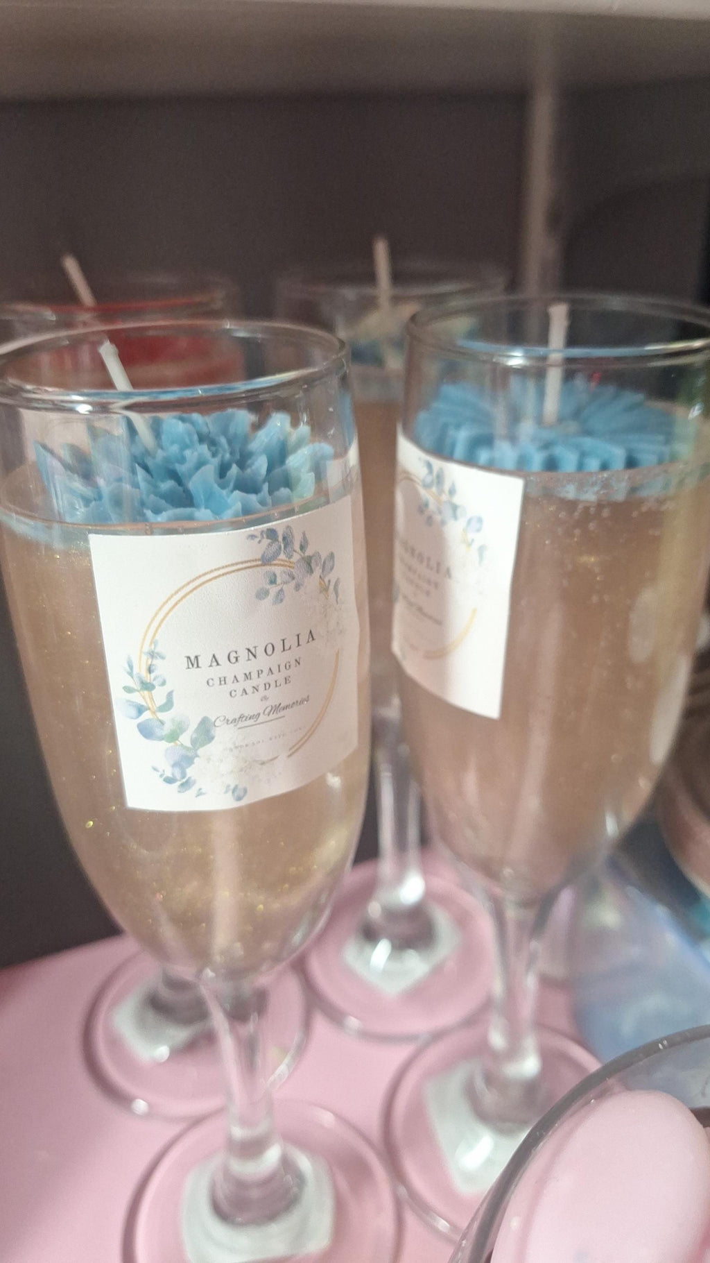 Elegant Champagne & Flower Candle | Handmade Decorative Candle | Custom Color & Scent | Wedding, Quince & Sweet 16 Party Decor Gift