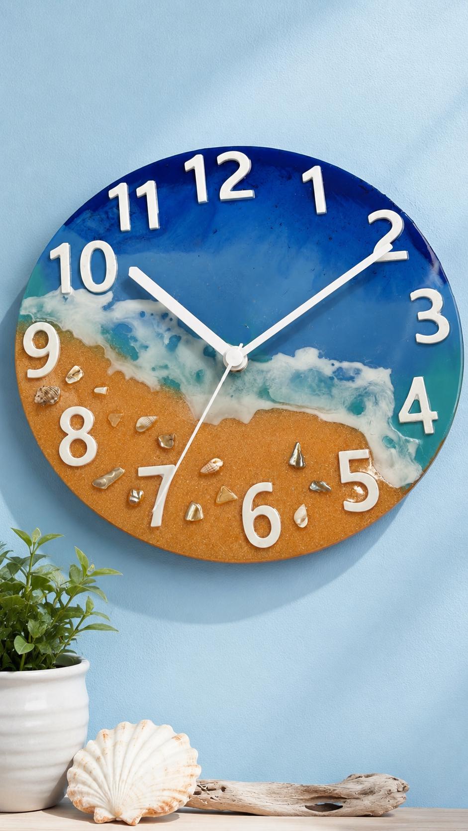 Handmade Resin Ocean Wave Wall Clock | Beach Themed Coastal Decor | Nautical Ocean Art Clock | Unique Beach House Gift | Quiet Movement Clock