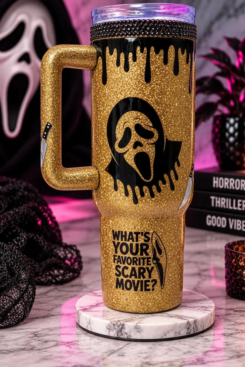Gold Glitter Ghostface Tumbler