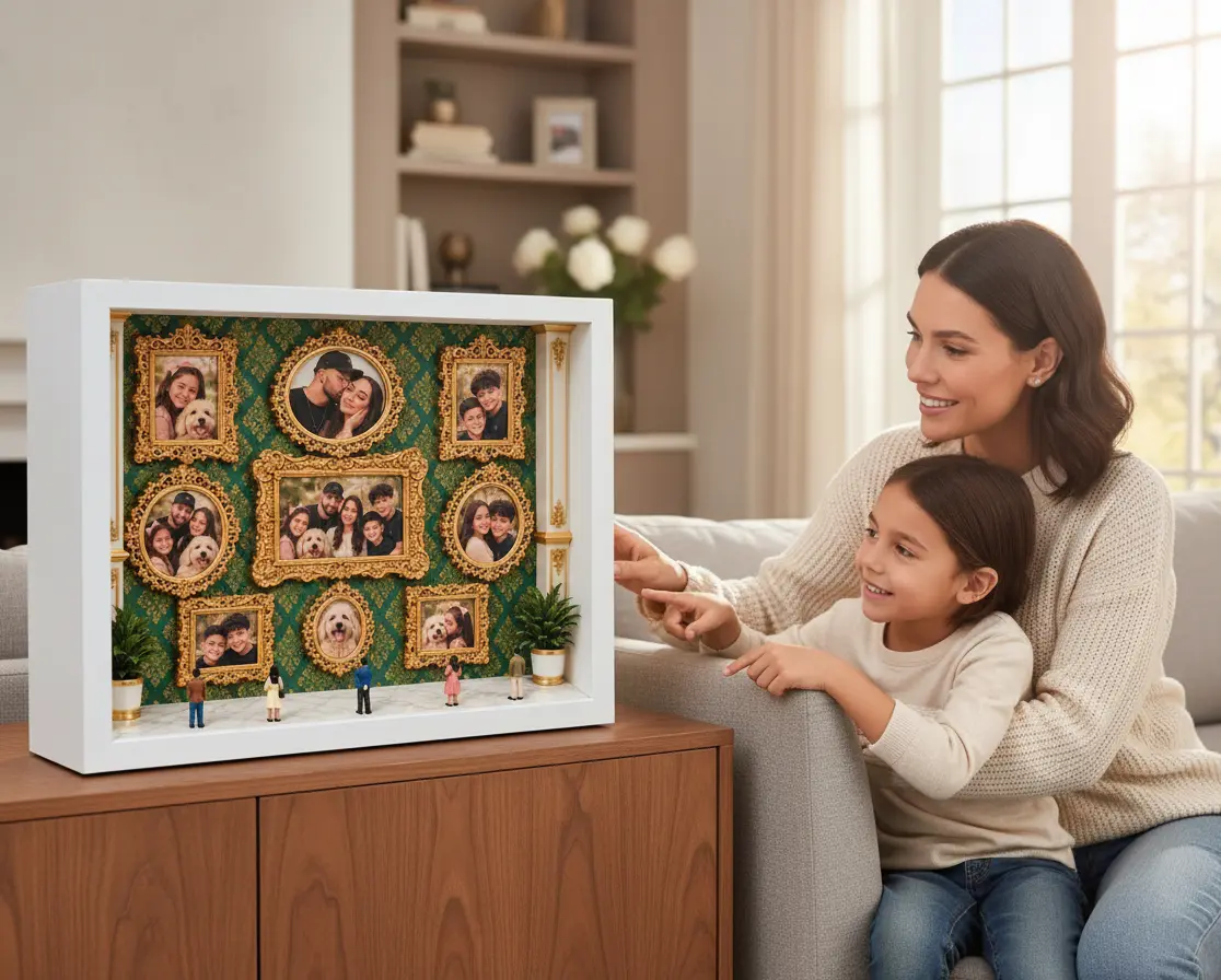 Personalized “Museum of Us” Shadowbox – Custom Miniature Photo Gallery Crafting Memories