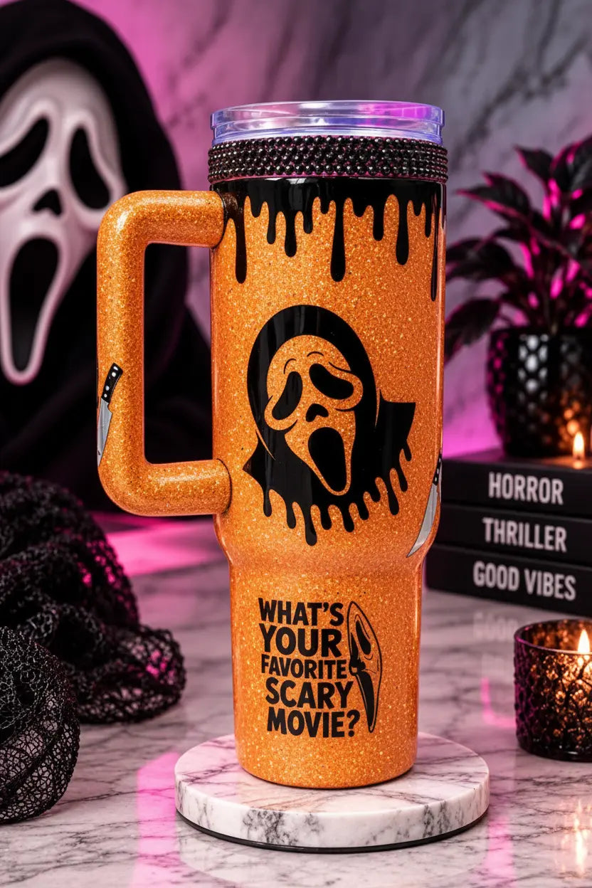 Orange Glitter Ghostface Tumbler