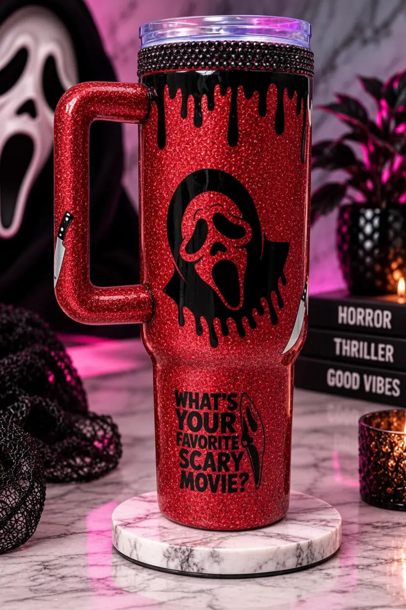 Red Glitter Ghostface Tumbler