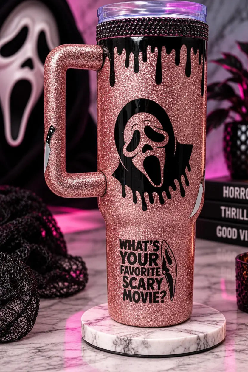 Rose Gold Glitter Ghostface Tumbler