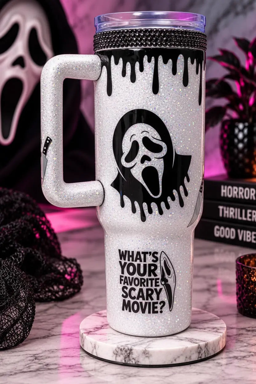 White Glitter Ghostface Tumbler